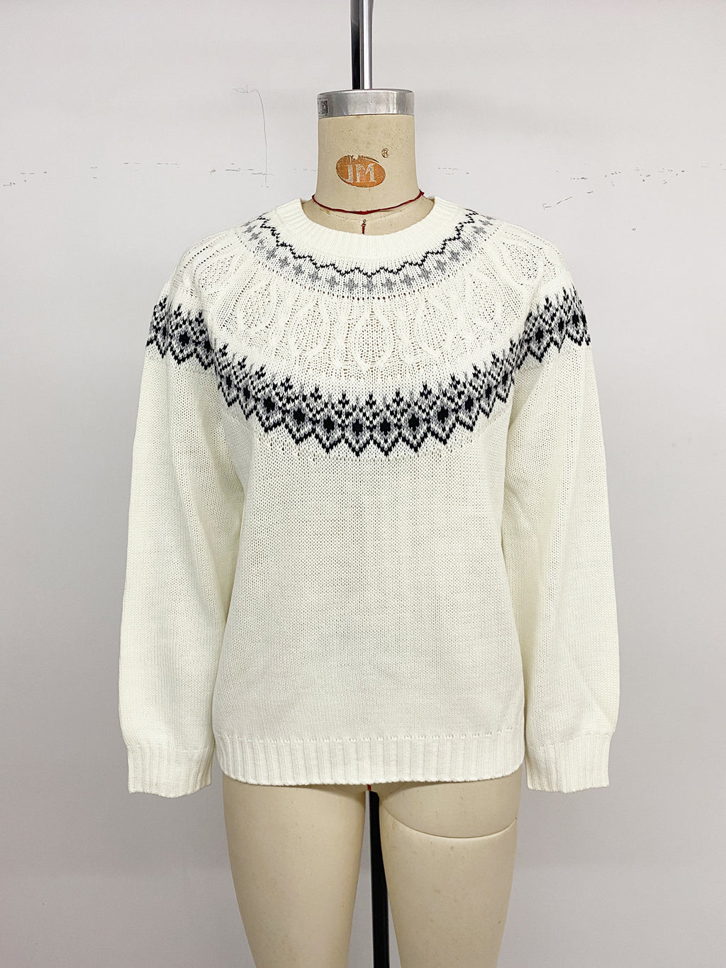 Fair Isle Knitted Jumper High Neck Long Sleeve Pullover For Women 2026