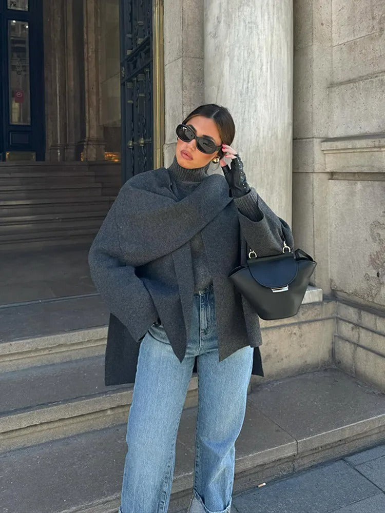 | Women Draped Cape Coat