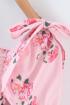 Floral Print Smocked Square Neck Tie-Shoulder Tiered Ruffle Mini Dress