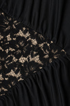 Halter Lace Collar Floral Lace Panel Ruched Bodycon Maxi Dress