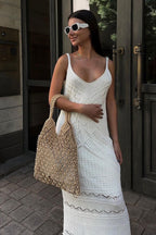 Crochet Deep V-Neck Spaghetti Strap Open Work Maxi Dress