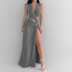 V-Neck Cut-Out Split Maxi Dress