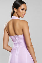 Slaia Halter Sleeveless V Neck Bandage Midi Dress
