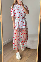 Heart Print Mesh Patchwork T-shirt Dress