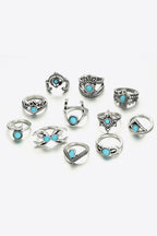 Blue Zone Planet | 11-Piece Vintage Inlaid Artificial Turquoise Ring Set