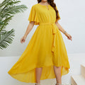 Christy Yellow V neck Lace up Dress