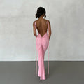 Spaghetti Strap Tie Shoulder Deep V Back Ruched Bodycon Maxi Dress