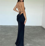 Halter Neck Open Back Cowl Drape Bodycon Maxi Dress
