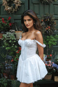 Off Shoulder Sweetheart Lace Up Bustier Lace Trim Mini Dress