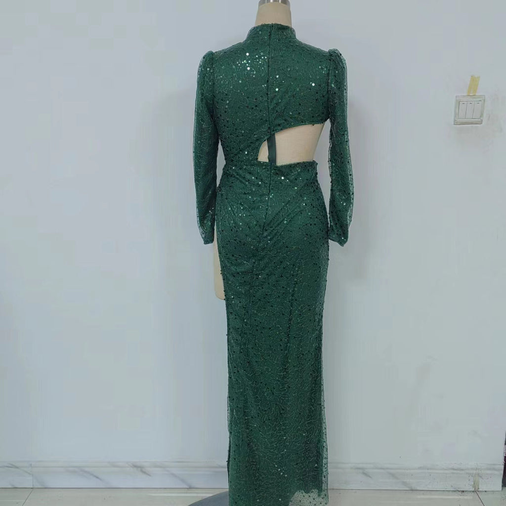 Sexy Sequined Long Sleeved Cocktail Dress