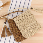 Simple Hollow Out Cutout Tassel Crossbody Crochet Cotton Bag