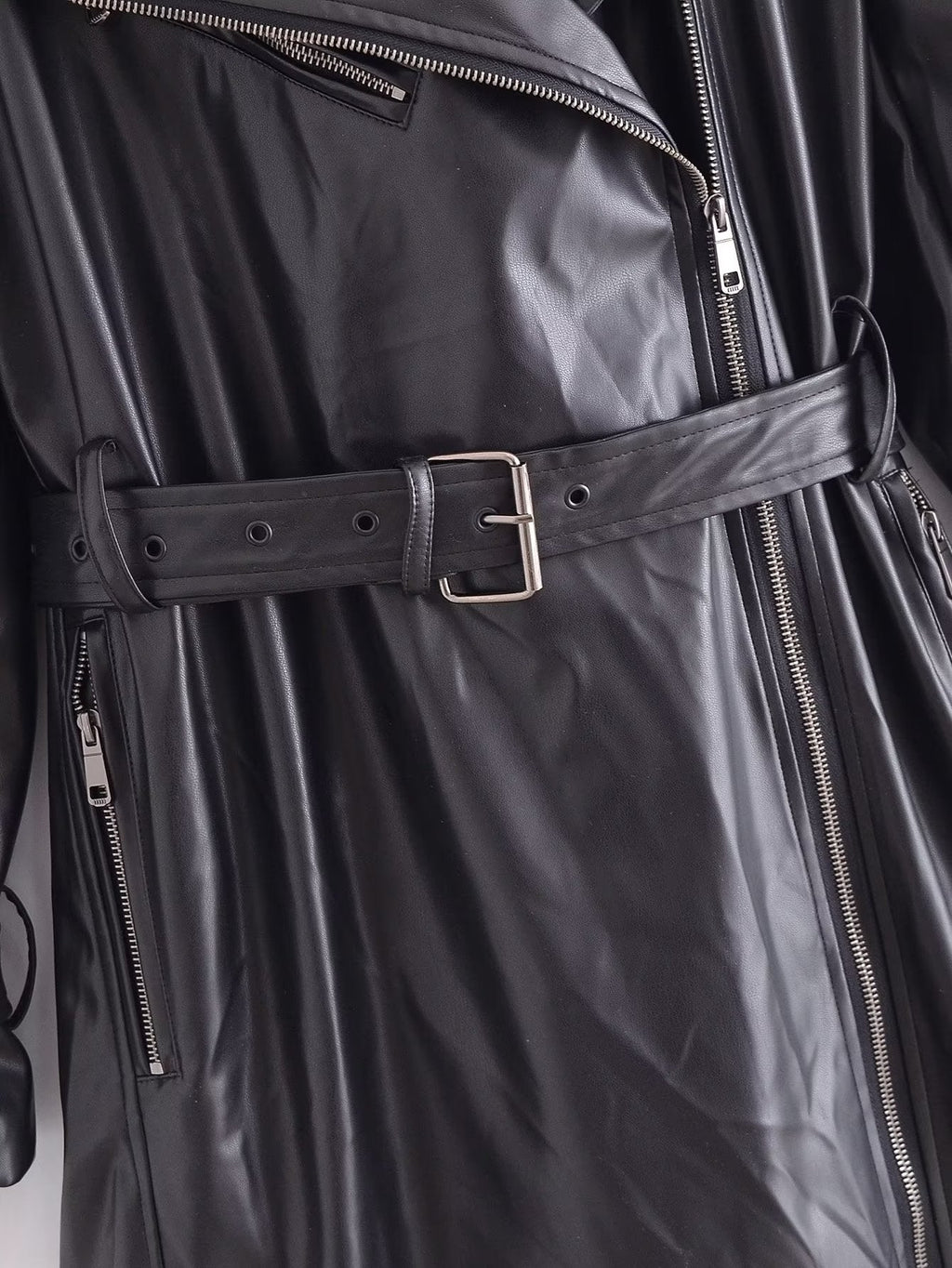 Black Faux Leather Trench Coat