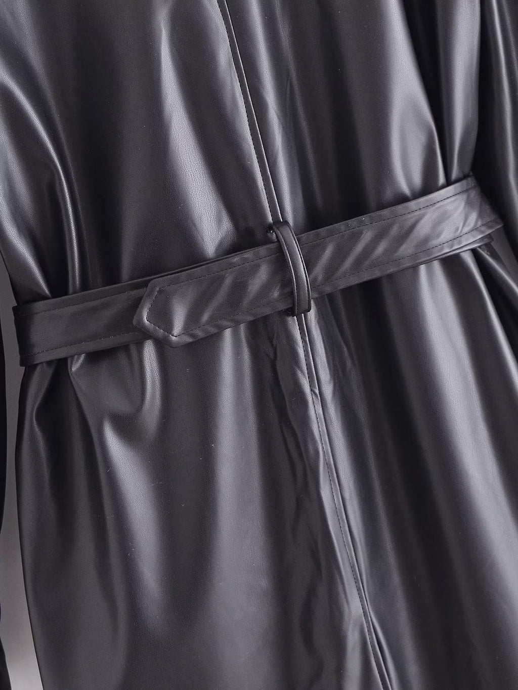Black Faux Leather Trench Coat