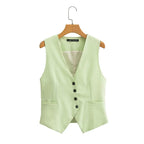 Sleeveless V neck Vest & Bottom Set