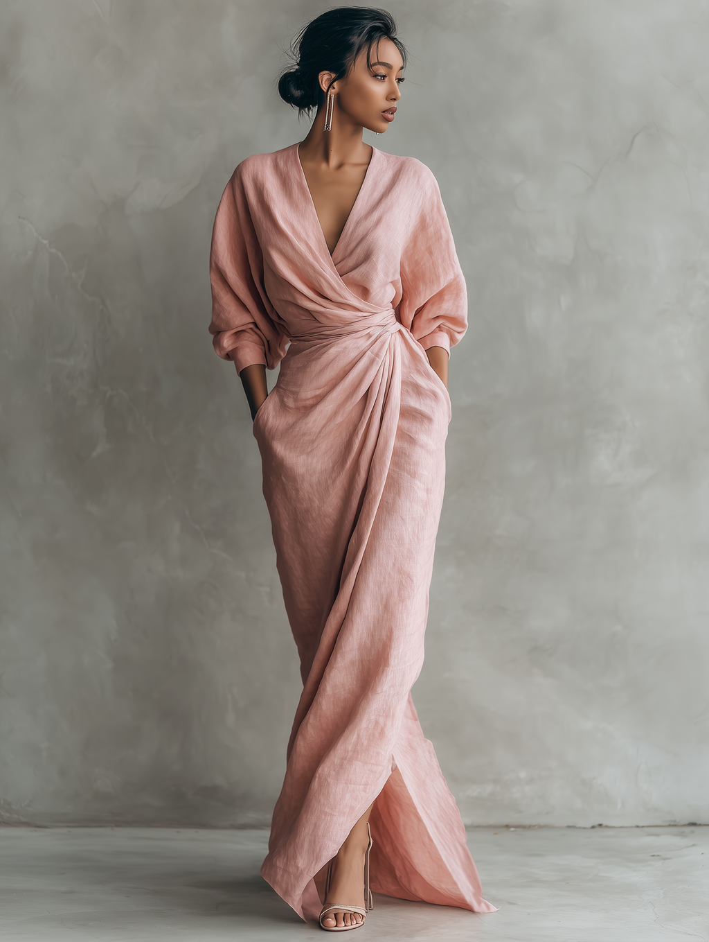 Rosalin | V-neck Linen Maxi Dress