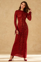 Mesh Animal Print Lace Up Cuff Long Sleeve Mermaid Maxi Dress