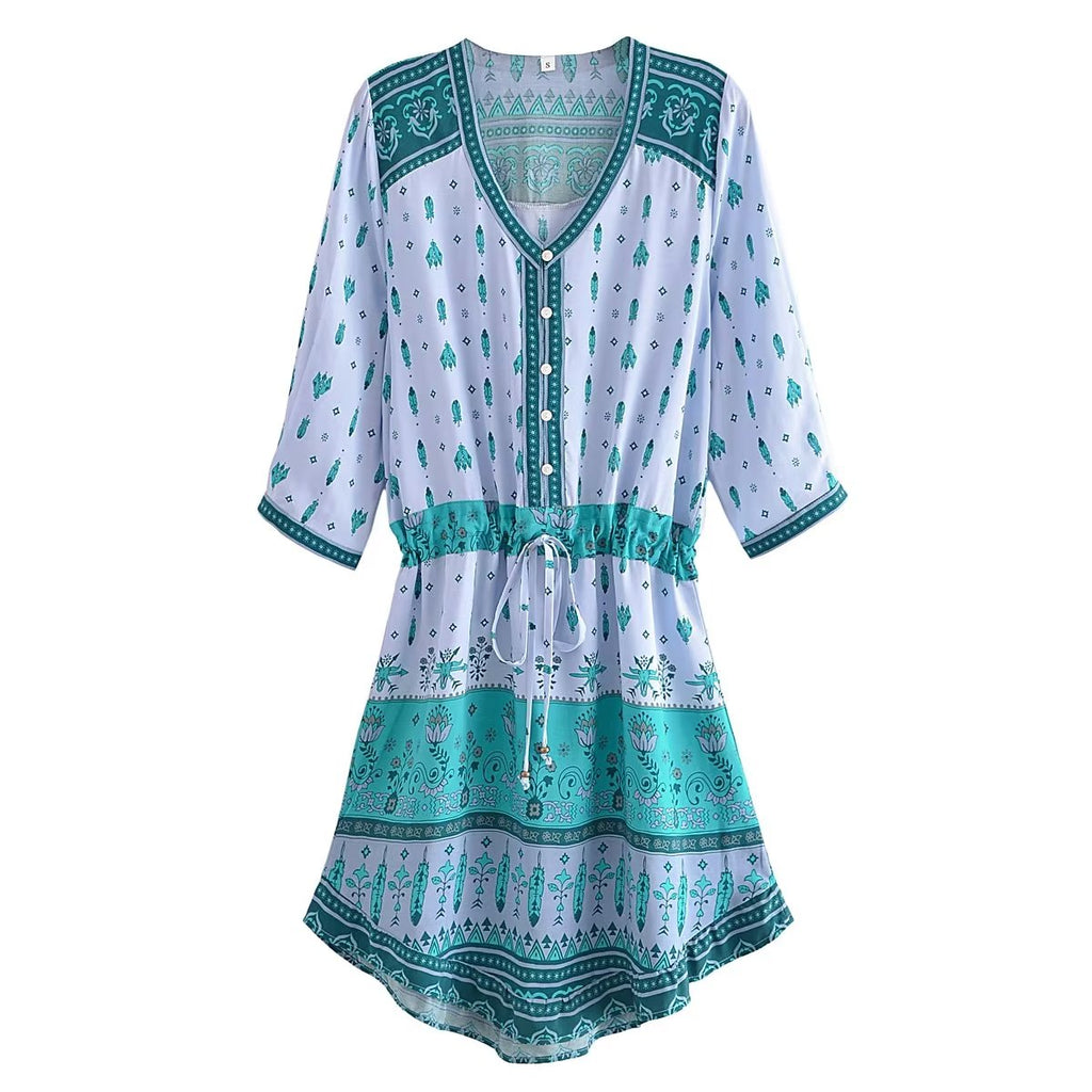 Polly V Neck Printed Dress