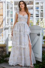Brion Blue Lace Print Maxi Dress