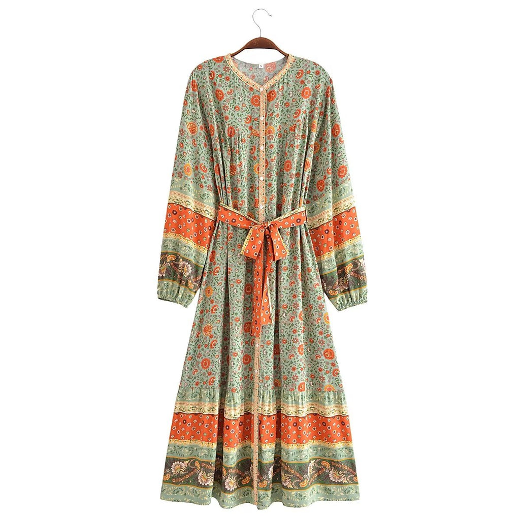 Gal Belted Printed Maxi Midi