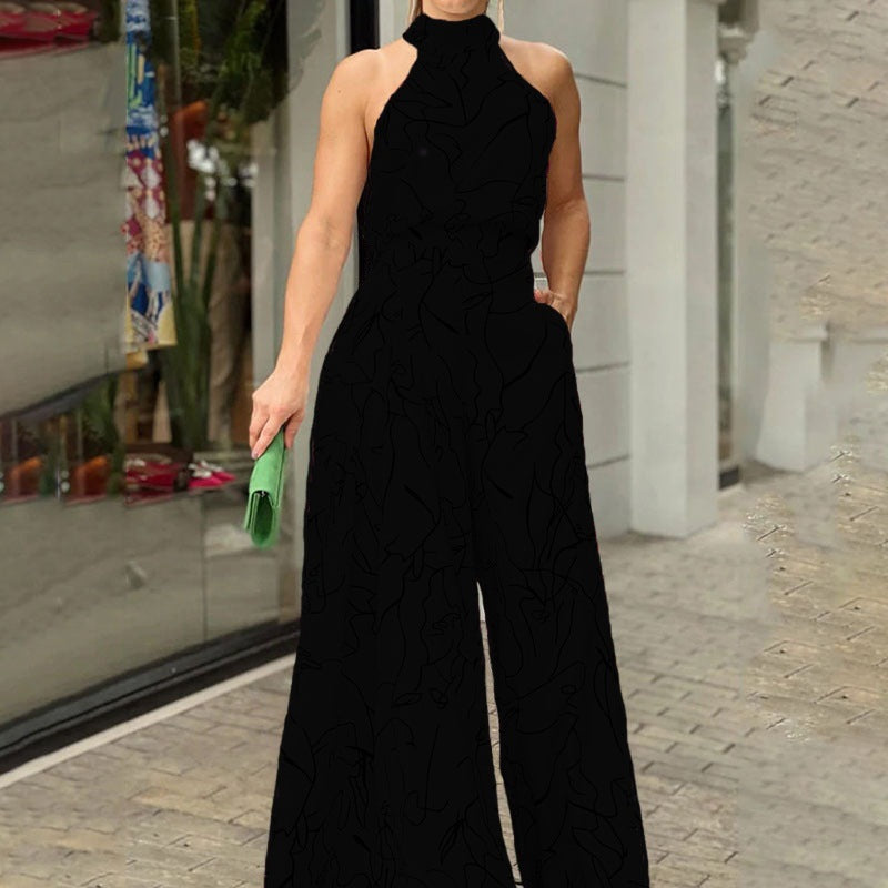 High Waist Lace up Sleeveless Halter Jumpsuit