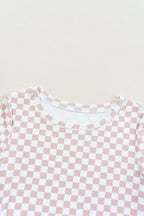 Checkered Ribbed Slim Fit Crew Neck T Shirt