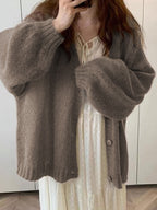 Mohair Solid Lantern Sleeve Baggy Cardigan