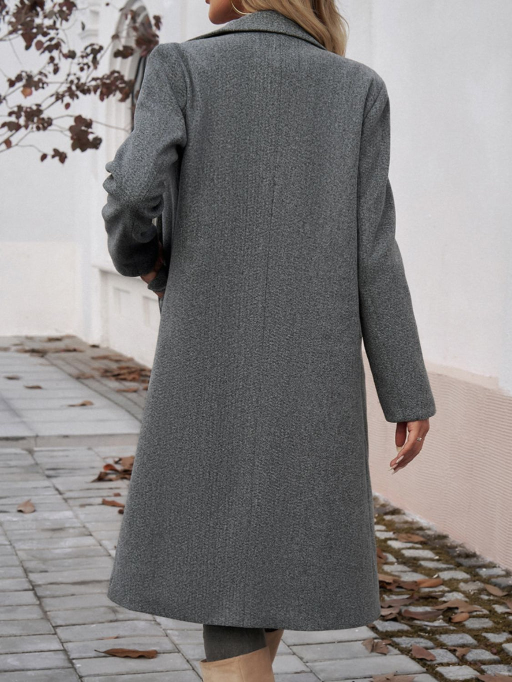 | Long Sleeve Coat with Pockets and Collar