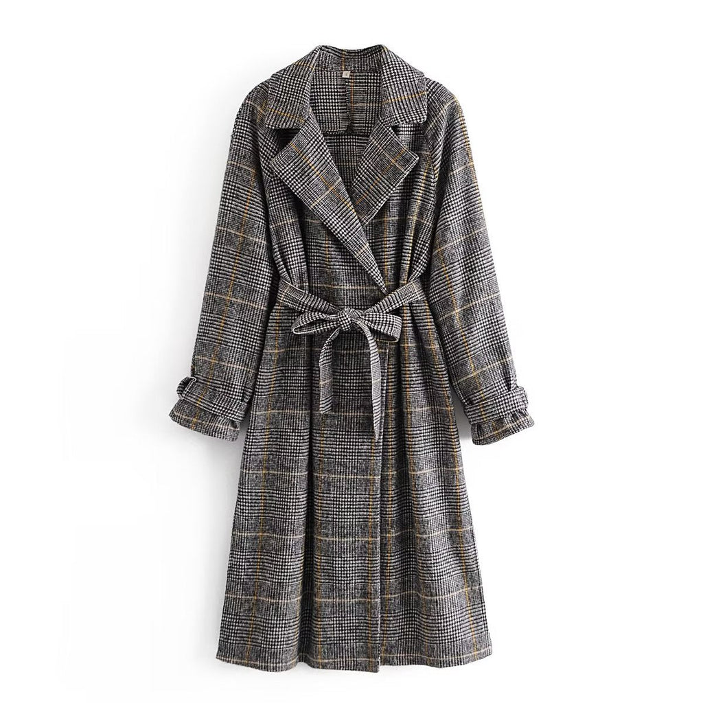 Plaid Collared Coat Trench Coat