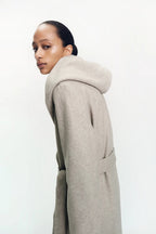 Belt Hooded Long Sleeve Trench Coat