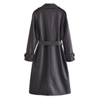 Faux Leather Distressed Trench Coat