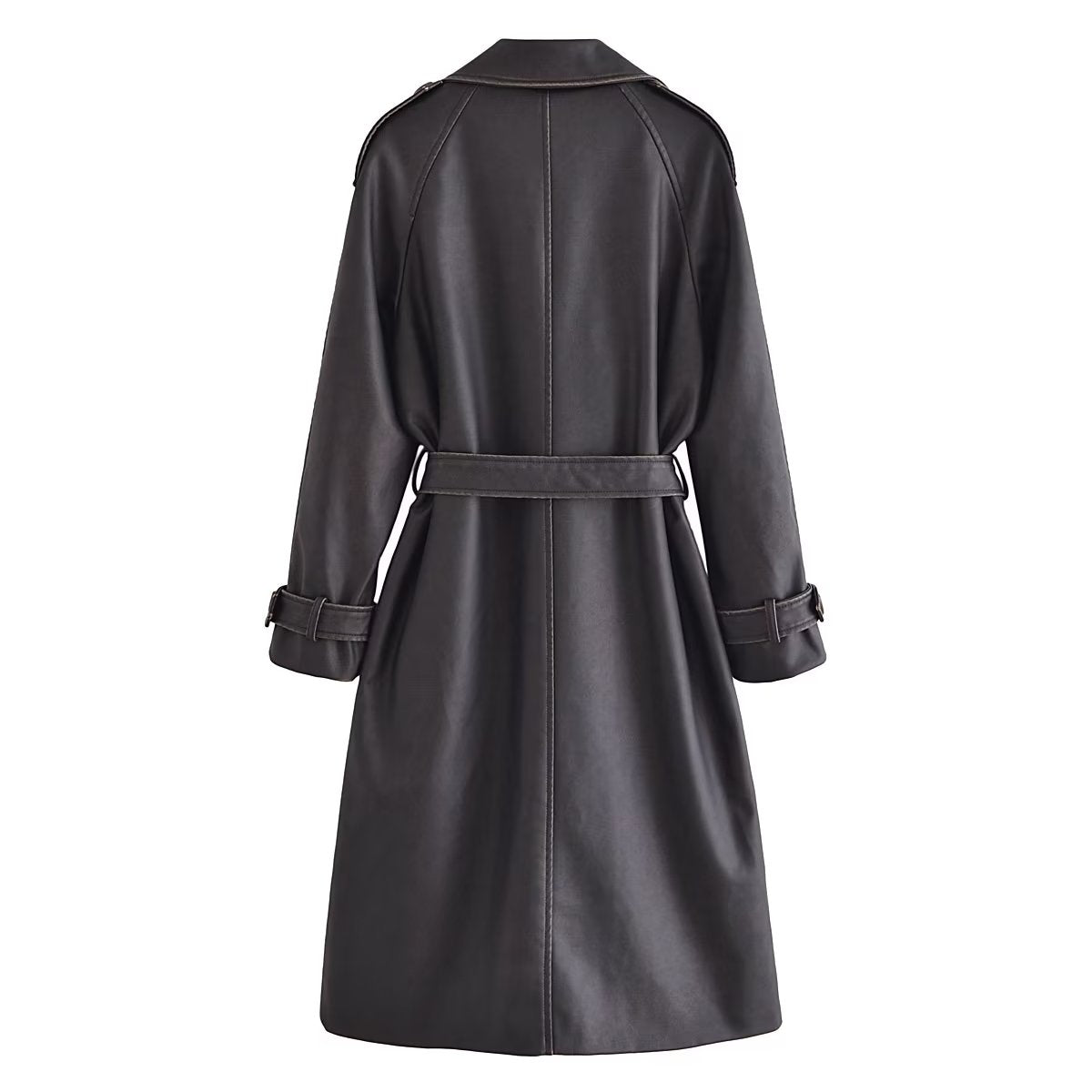 Faux Leather Distressed Trench Coat