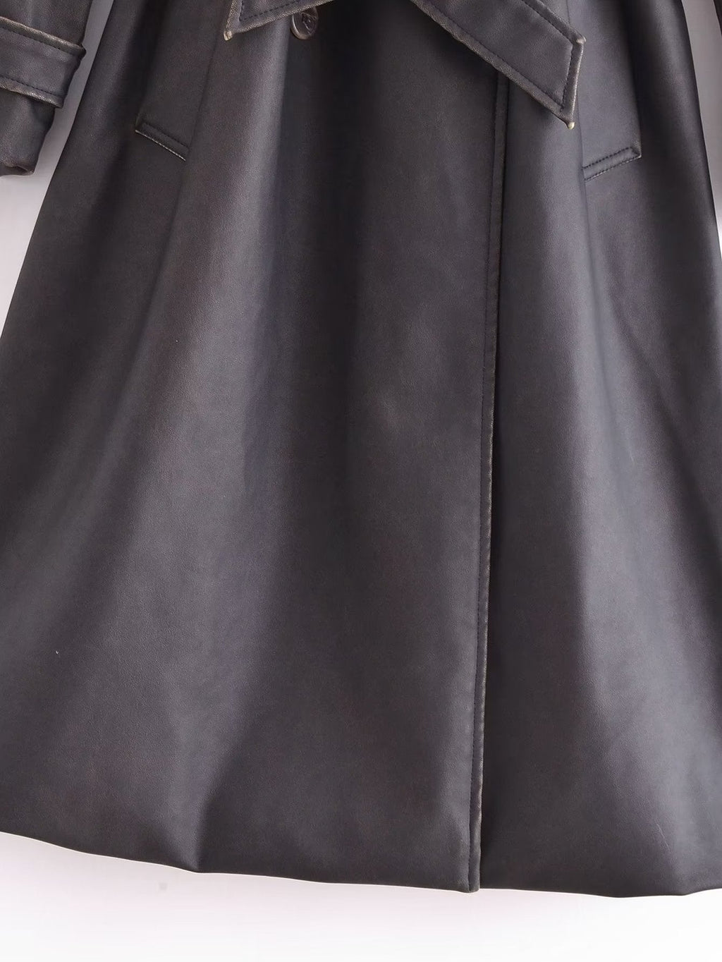 Faux Leather Distressed Trench Coat