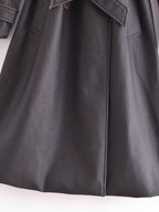 Faux Leather Distressed Trench Coat