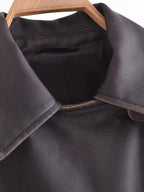 Faux Leather Distressed Trench Coat