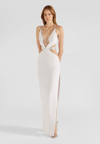 Rhinestone Strap Deep V-Neck Waist Cut Out High Split Bandage Maxi Dress