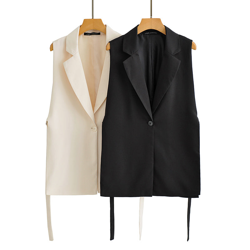 Solid Color Split Vest Blazer