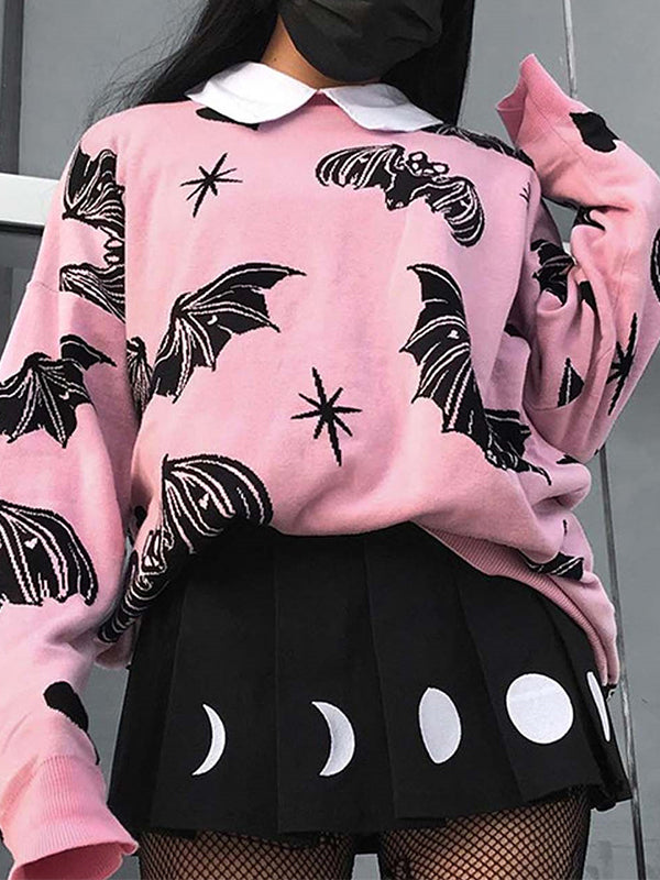 Bat Print Oversized Sweaters