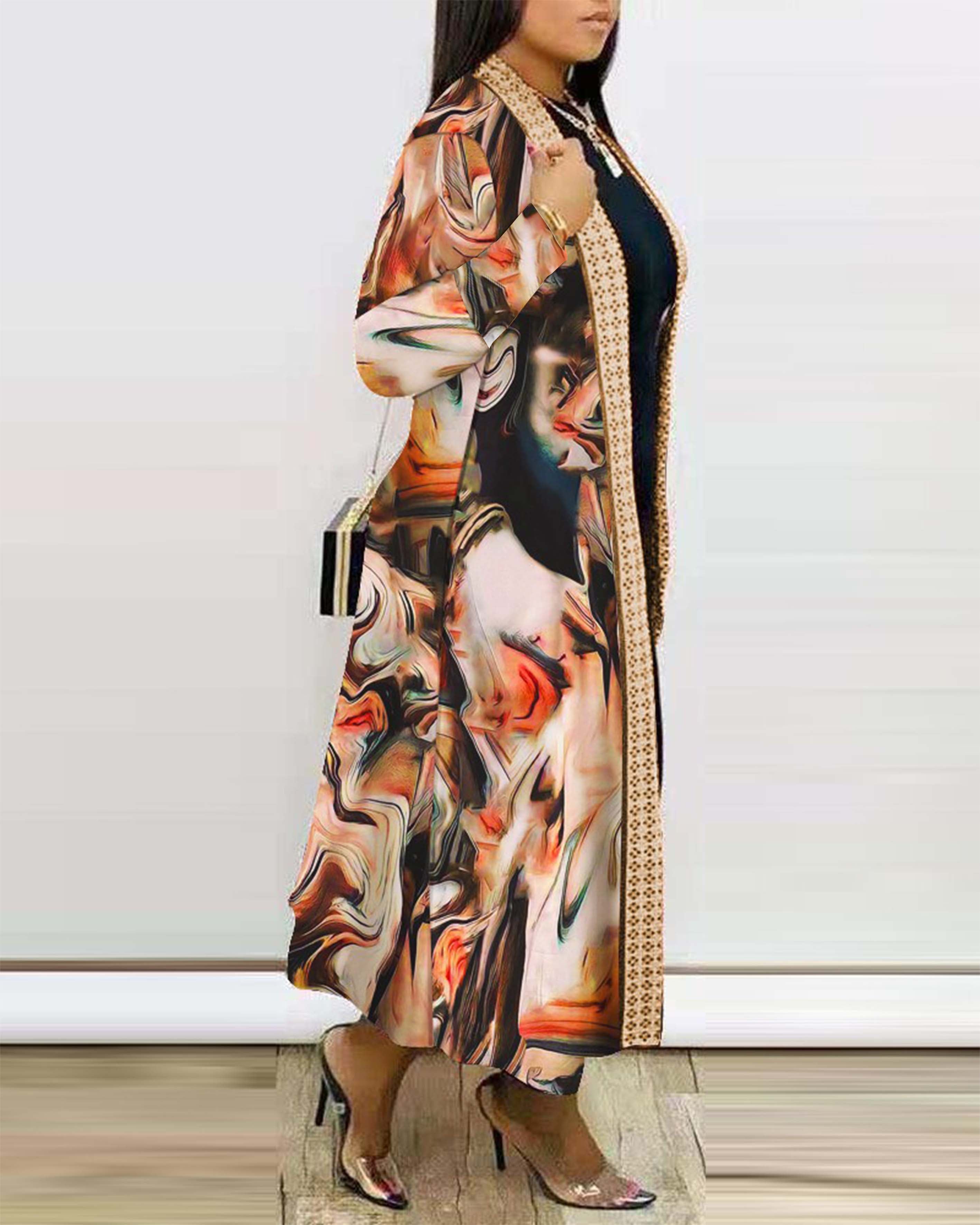 Printed Long Sleeve Cardigan Shawl
