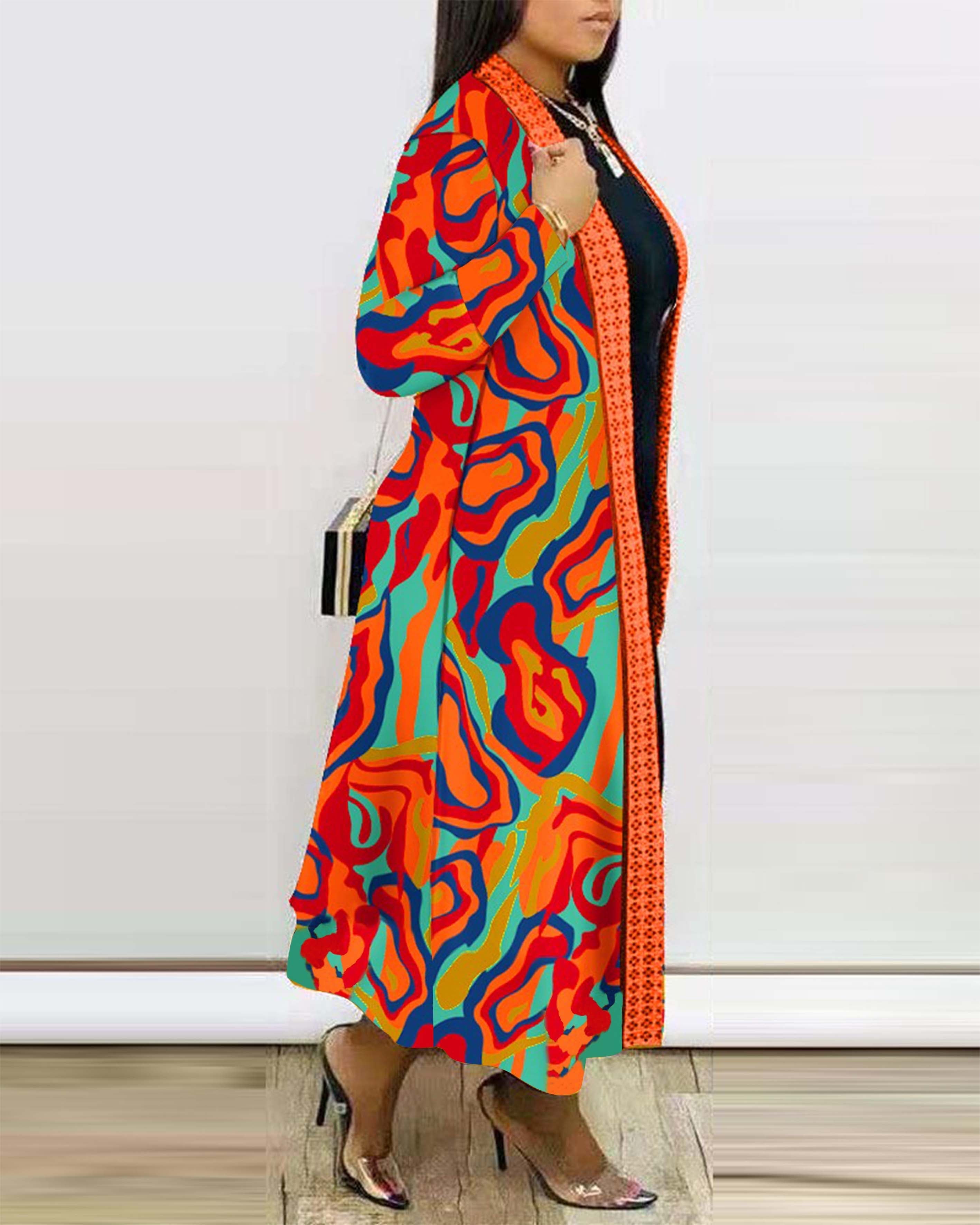 Printed Long Sleeve Cardigan Shawl