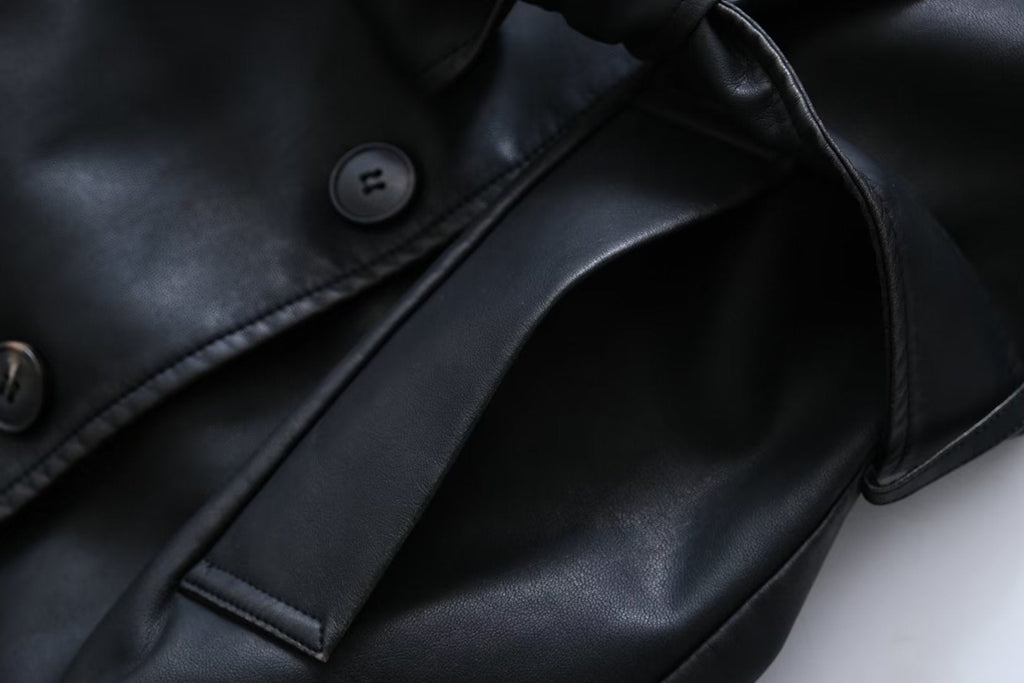 Leather Slim Mid-Length Trench Coat