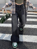 Black and grey velvet vintage wide leg jeans
