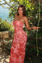 Beach Halter Print Cut Out Stretchy Maxi Dress