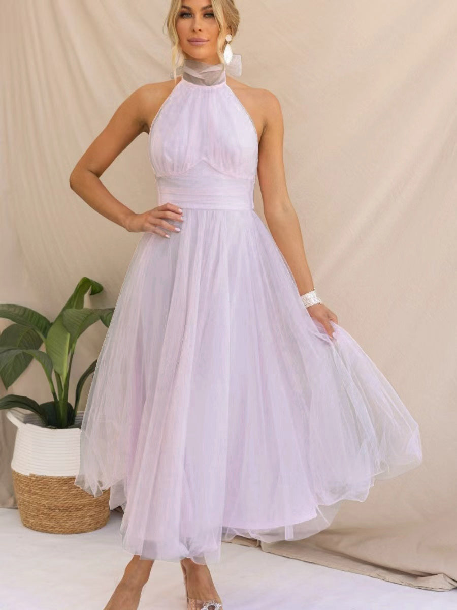 Halter Mesh Formal Dress Maxi Dresses