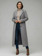 Woolen Long Straight Coat With Single-Breasted And Classic Notch Lapel For Women 2026