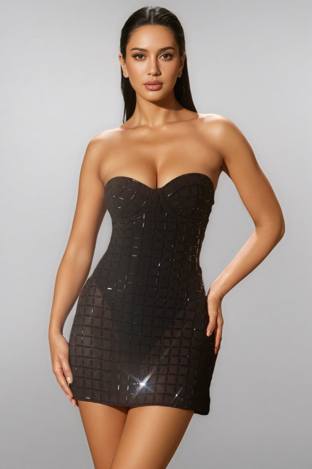 Jaxek Black Embellished A-Line Mini Dress