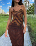 Tribal Print Spaghetti Strap V-Neck Bodycon Maxi Dress