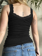 Girl With A Gun Print Lace Trim Gray Tank Top