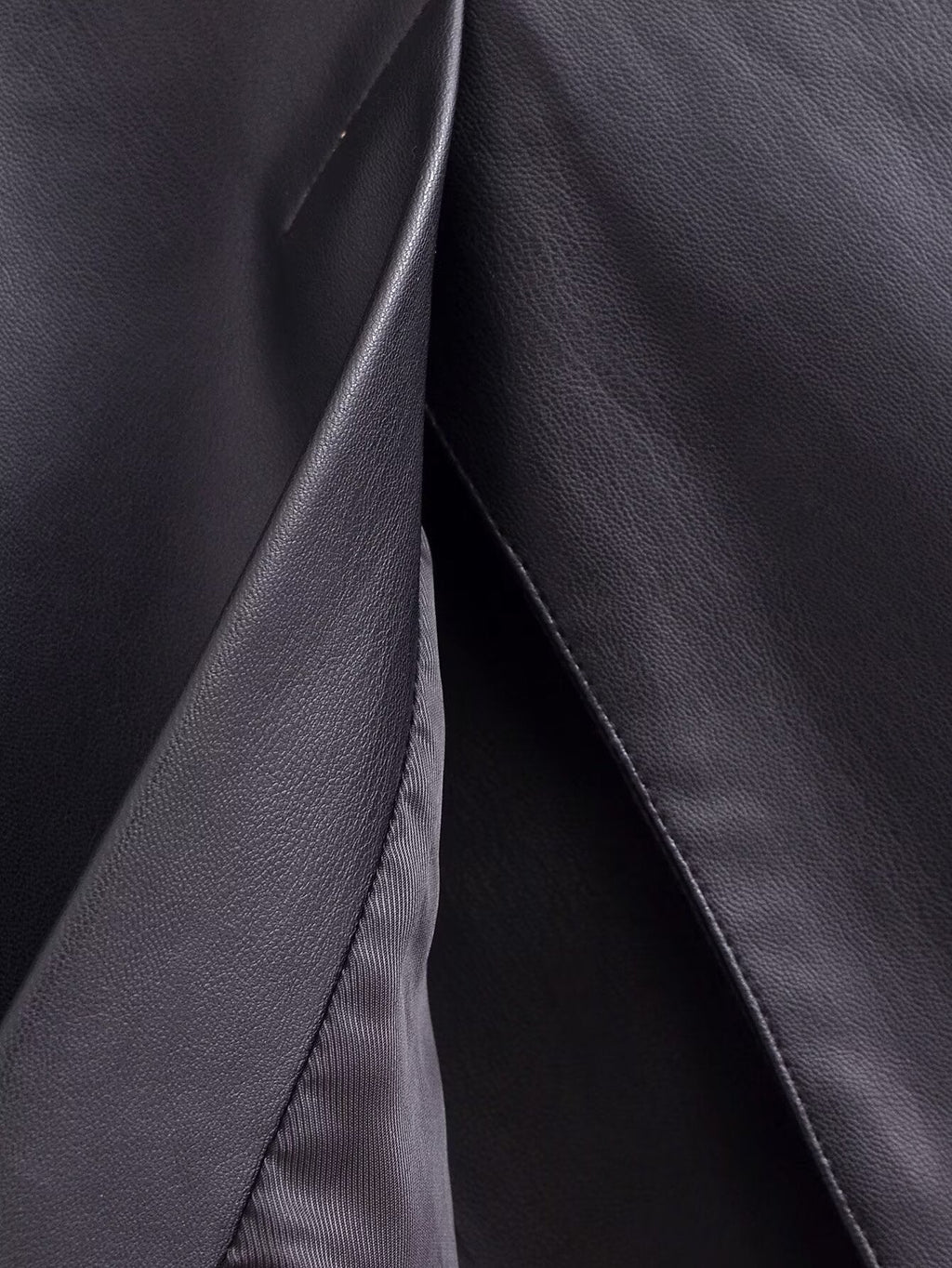 Faux Leather Long Sleeve Overcoat