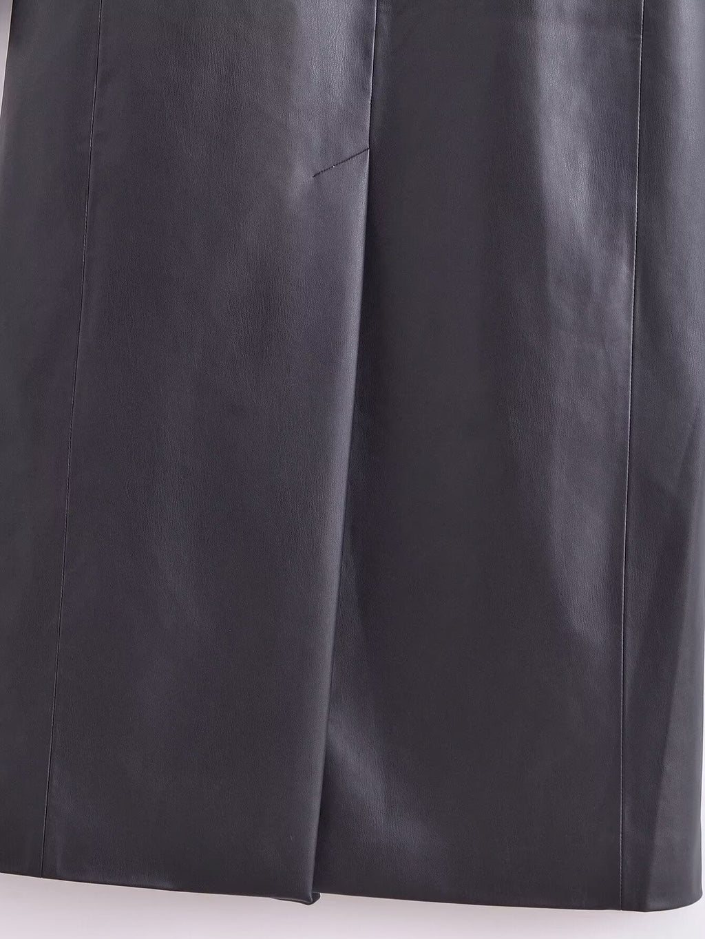 Faux Leather Long Sleeve Overcoat