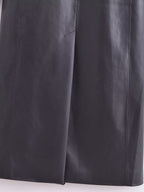 Faux Leather Long Sleeve Overcoat